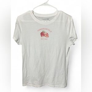 5/$25 Aeropostale White Short Sleeve Tee with Pink Strawberry Graphic Sz L